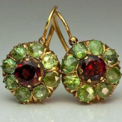 Vintage Rounded Green & Red Crystal Earrings