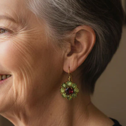 Vintage Rounded Green & Red Crystal Earrings