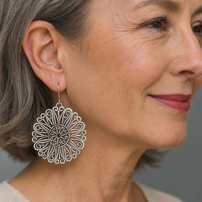 Vintage Hollow Mandala Rounded Earrings