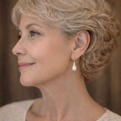 Gold Teardrop Pearl Earrings