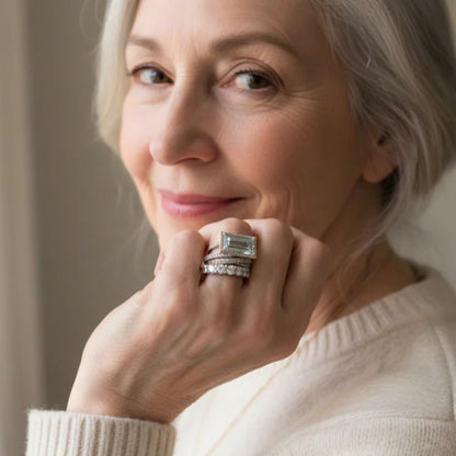 Vintage Silver Turquoise Glass Ring Set
