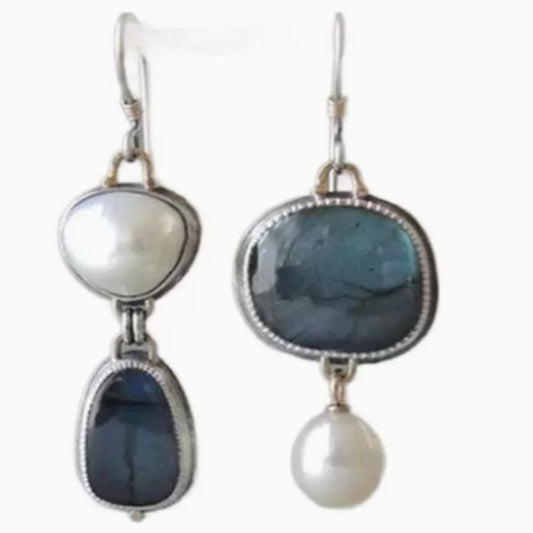 Vintage Blue & Pearl Stone Earrings